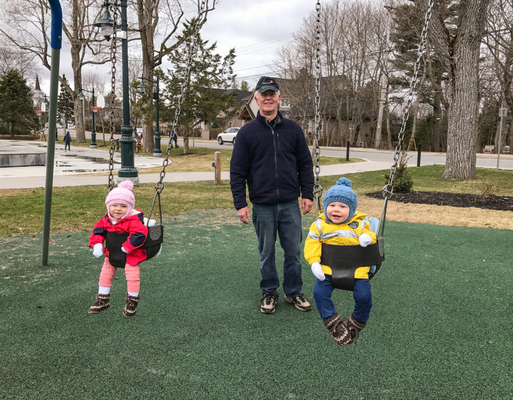 Grandpa Teed took us down to play on the swings.