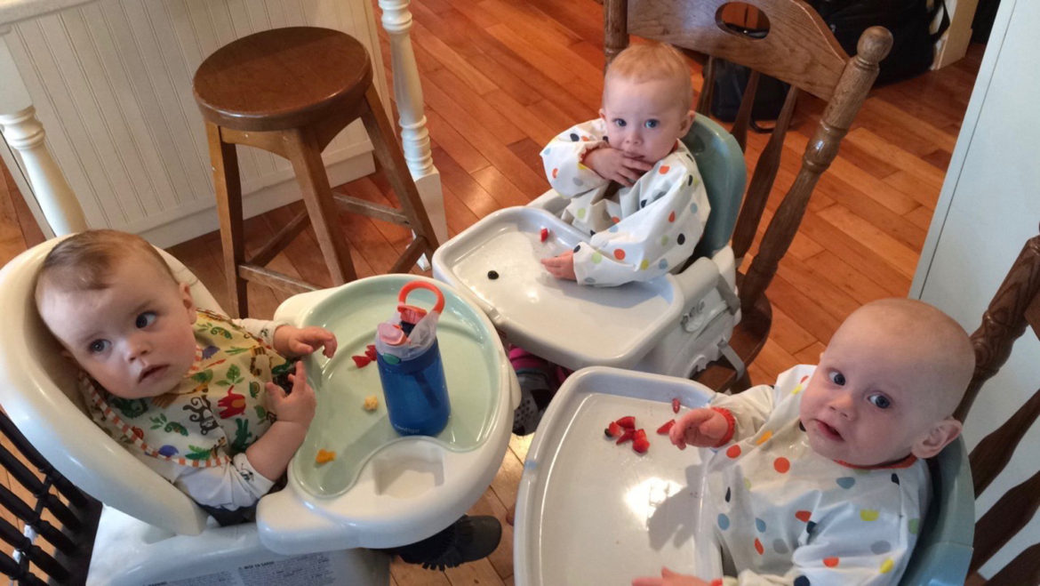 Cousin Theo, Addison and Colin at Grandpa Teed's house.