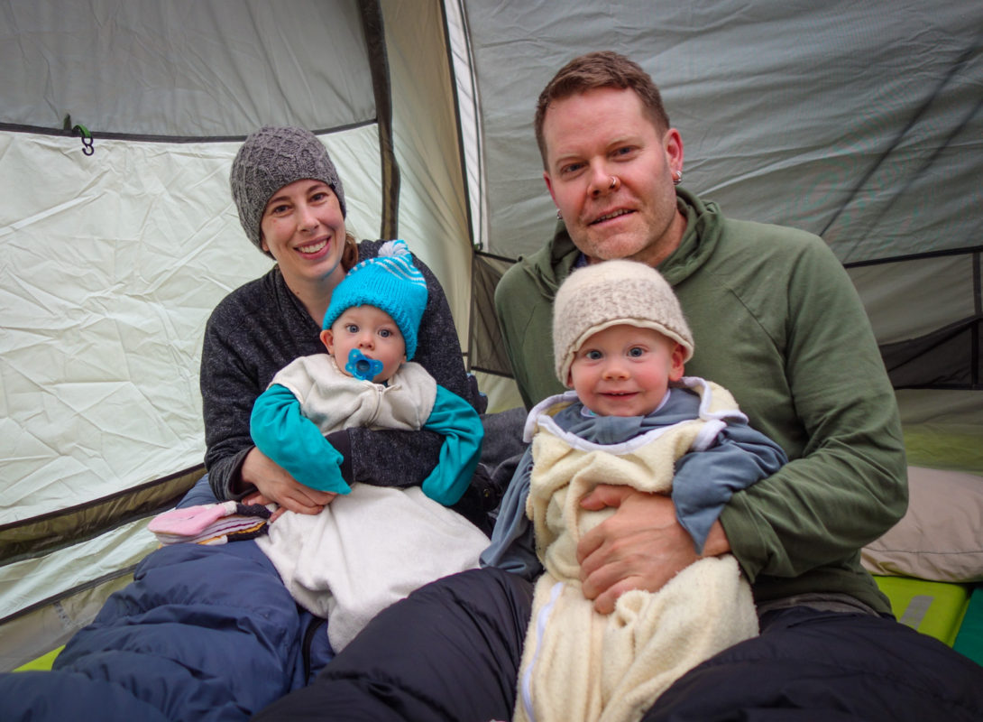 Early Sunday morning in the tent, probably close to 6:30am. I think the kids had already been up for an hour while we did our best to rest a bit while they played. We're glad we packed their extra sleepsuit covers...