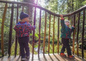 Playing on the log platform.
