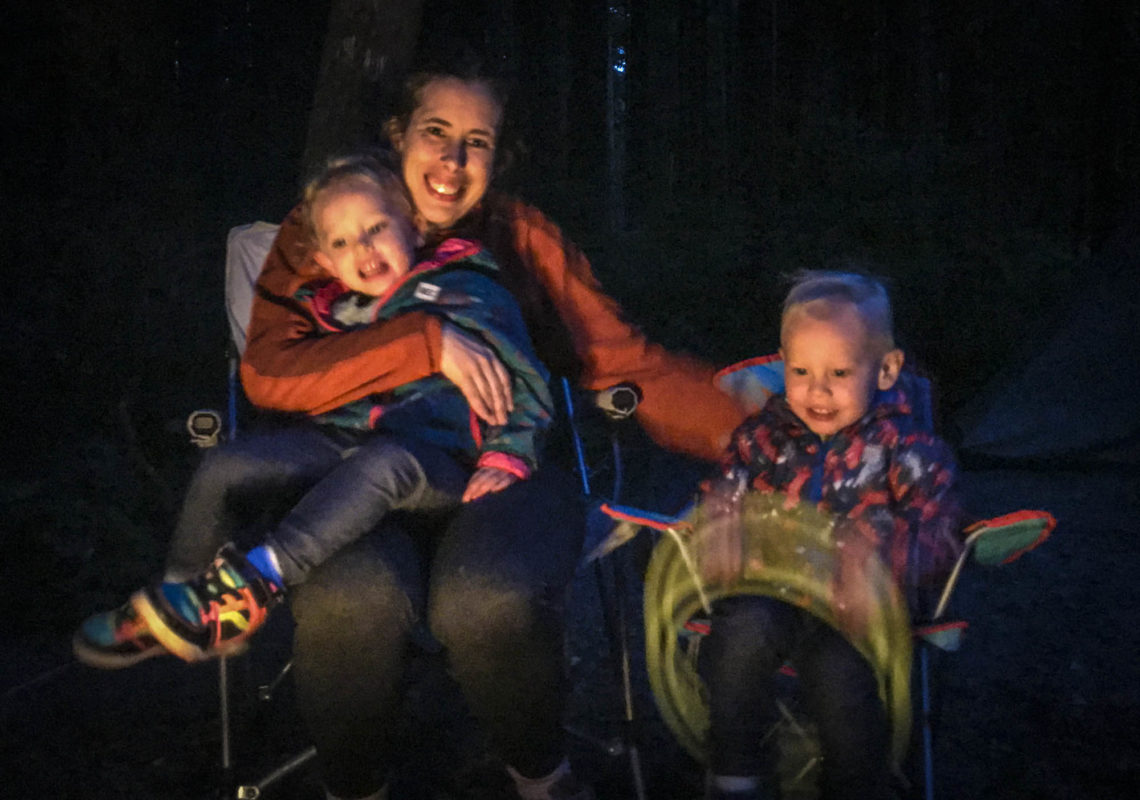 Sitting around the campfire with mom.