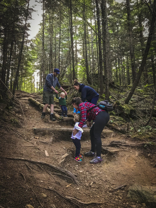 Getting a little help on the really steep parts that had oversized deep stairs – Sam, with Colin, Lauren with Evelyn and Katie with Addison.