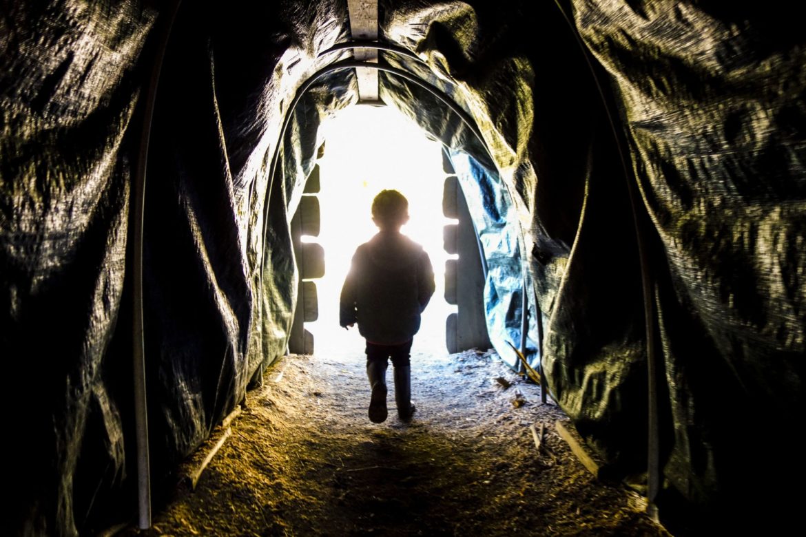 Addison going back out of the tunnel.